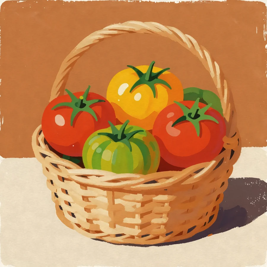 A basket of striped heirloom tomatoes
